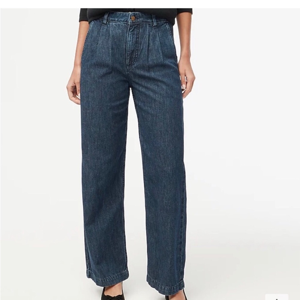 J.CREW Jeans Pleated Trouser Jean Straight Leg Camden Navy Wash  NWT size 34
